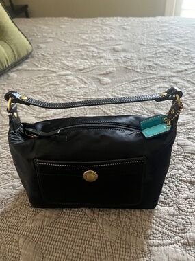 Coach Satin and Leather Black Cosmetic Utility Bag with Zipper and Tags